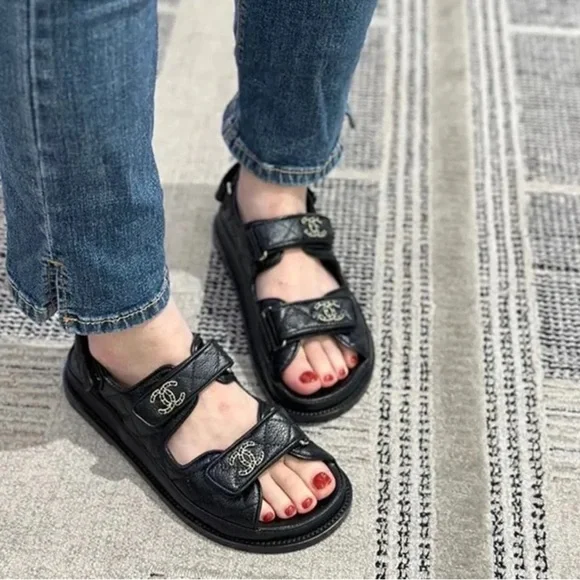 Chanel Dad Sandals chain CC logo Quilted leather sz 38.5 AUTHENTICATED! - Picture 6 of 17